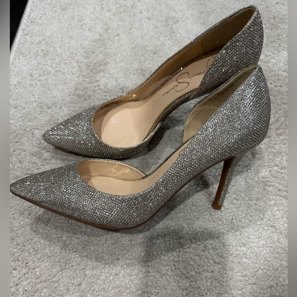 Jessica Simpson Sparkle Heels/ Glitter Heels / Silver Heels / Holiday Heels
